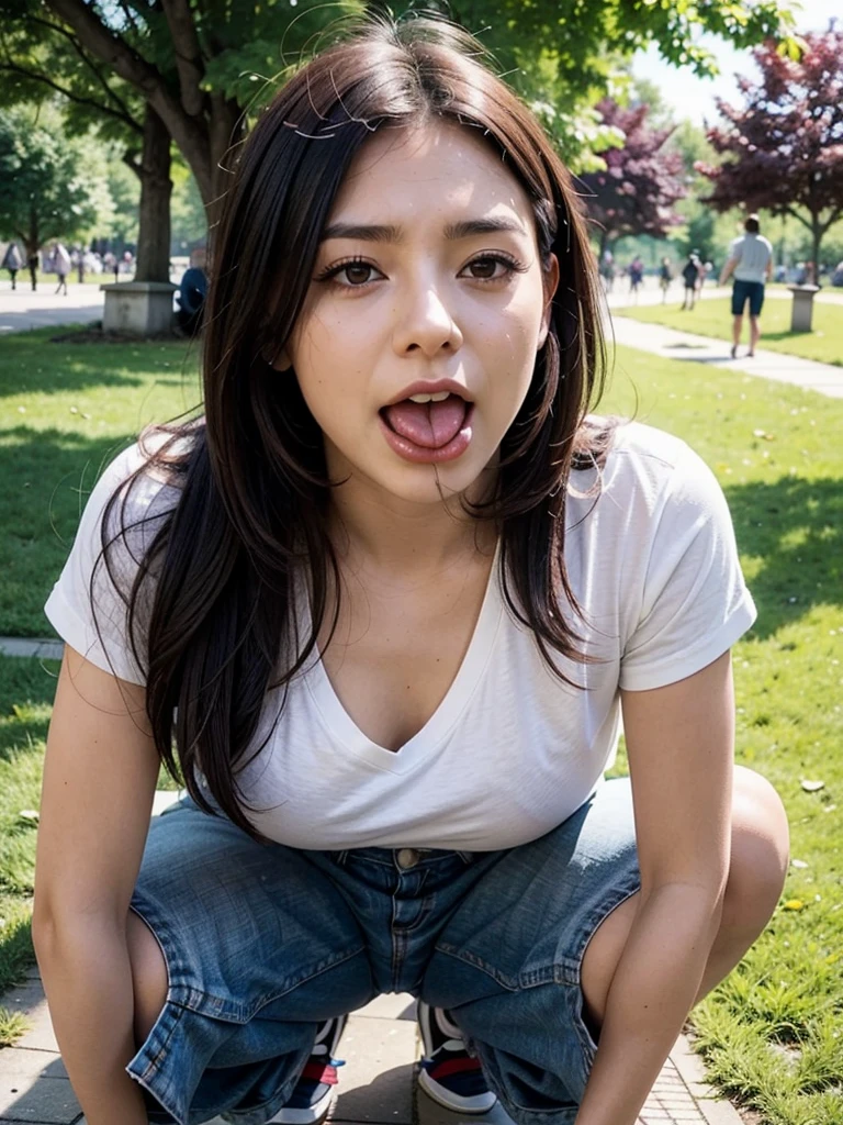(Nude) (((Cum in Mouth))) (young beautyful girl) (sad) kneeling (fellatio) (1fat_small_boy) black_penis (in the school) the head is grabbed by a man
