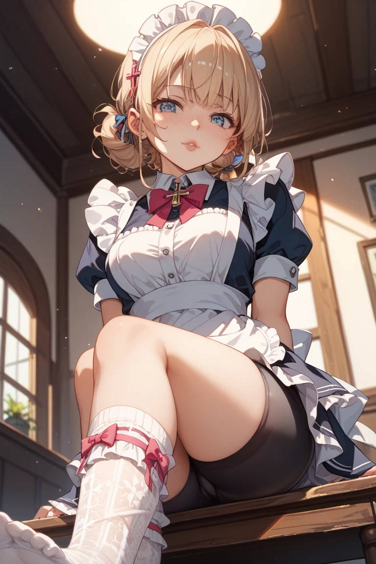 (Masterpiece: 1.2), Best Quality, (Illustration: 1.2), Eye Focus, (Ultra Detailed), Ultra Detail, (Fine Detail), (Intricate Detail), (Cinematic Light, Best Quality Backlight), Clear Lines, Solo Female, Solo Female, Perfect Figure, (1 Girl), High Contrast, (Best Lighting, Extremely Delicate and Beautiful), ((Cinematic Light)), Powerful, Absolutely Striking, Dynamic Angle, Gorgeous Background, cute Teeth, Open Mouth, mischievous smile, close-up, depth of field, close-up of a long-haired character. A cute tongue sticks out of the mouth, long hair, big breasts, short sleeves, dress, bare shoulders, braids, porcelain clothes