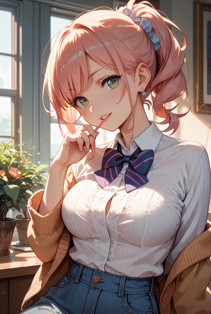(masterpiece:1.2, top-quality), (realistic, photorealistic:1.4), beautiful illustration, (natural side lighting, movie lighting), depth of fields,
looking at viewer, 1 girl, japanese, high school girl, perfect face, cute and symmetrical face, shiny skin,
(short hair:1.3, double bun:1.2, pink hair), crossed bangs, pink eyes, long eye lasher, (medium breasts, medium bobs, medium ass), slender, cleavage, collarbone,
beautiful hair, beautiful face, beautiful detailed eyes, beautiful clavicle, beautiful body, beautiful chest, beautiful thigh, beautiful legs, beautiful fingers,
((sobu high school uniform, black blazer, white collared shirt, red ribbon plaid skirt, unbuttoned shirt, unbuttoned blazer,)),
(beautiful scenery), evening, (school Infirmary), getting pounded from behind, on all fours, weating, sweat on, (smiling),