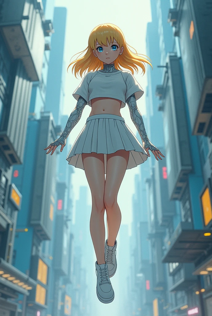 Masterpiece best quality details impressive child girl robot full body in a destroyed city Increase destroyed landscape