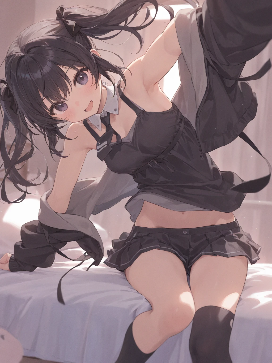 1girl. Japanese petit. Smile. (masterpiece). (best quality). (insanely detailed). Nude. nsfw. Slit Pussy. Close up Mons pubis. Flat chest. Upright standing posture. from below.