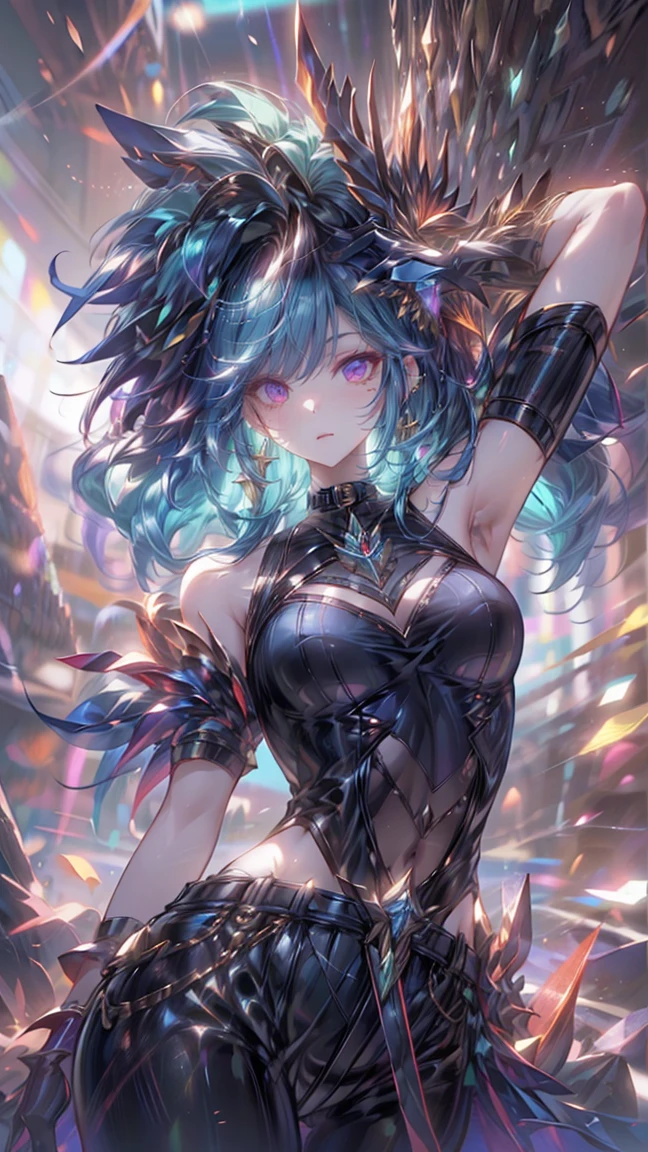 Fair (Sissy Sibuna), complicated colorful hair with , Sunlight, Fair lighting, Vibrant lights, complicated, Very detailed, elegant, Smooth, author:Ruan Jia、Artgerm 和 Anton Fadeev,