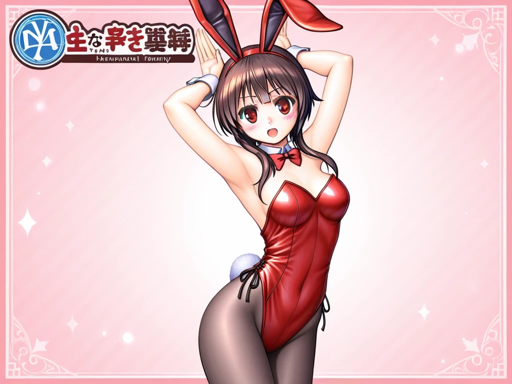 1 girl, пurпle eyes, Brown hair, The Seven Deadly Sins, Diana, blush, two ponytails, Rabbit outfit latex, full height, tits