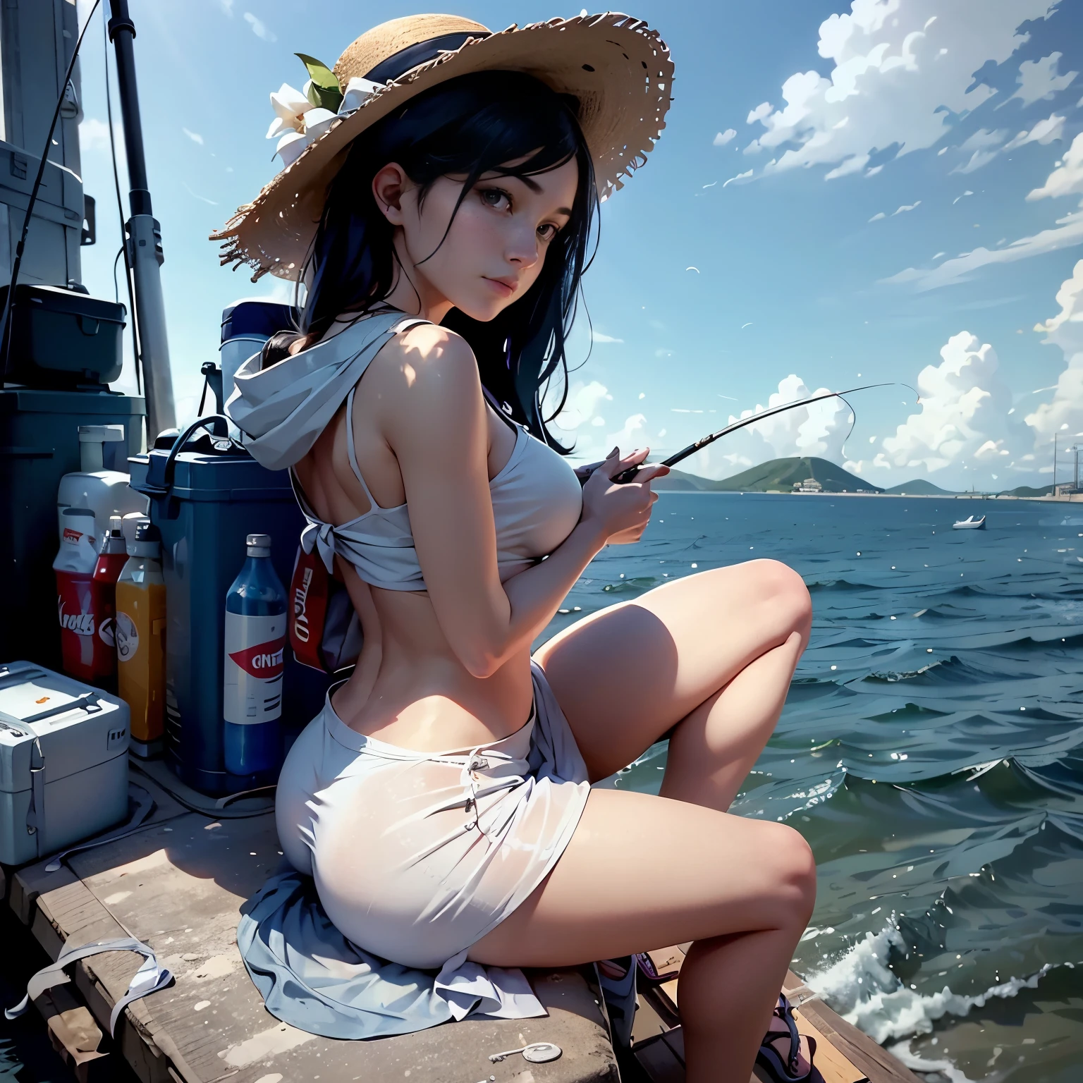 A with underwear made of fishing net