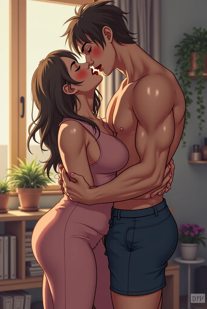 masterpiece: 1.2, best quality), realistic, nsfw, Poison Ivy, (((couple having sex, Poison Ivy naked fucking Superman, (hetero:1.3), from side, sitting, vaginal, (girl on top, upright straddle), (blush:1.5), (sweat), (kiss), (closed eyes), hug, bed, window, curtain, (panties around one leg:1.2)))), (real image, intricate details, depth of field), (1girl, 1boy), makeup, split lips, highly detailed, perfect face, (huge breasts:1.6), (skin dentition), thick thighs, wide hips, small waist, tall and huge ass, red hair, wearing micro bikini, lots of skin on display, sexy, dye, seductive, neckline, high heels