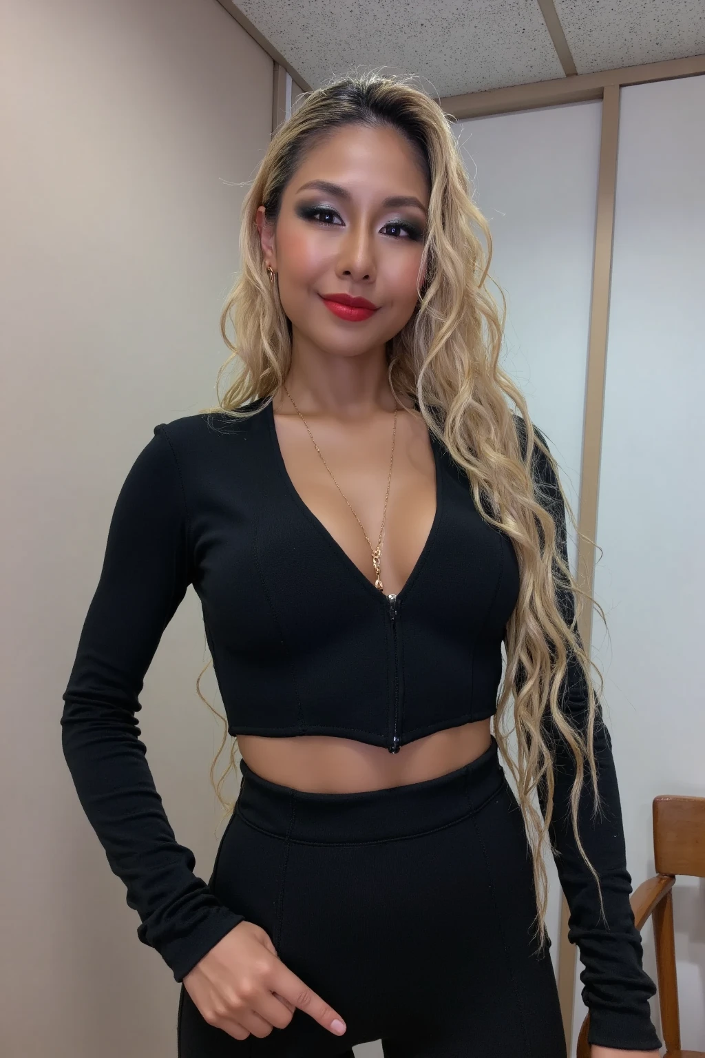 Young Thai woman, physique parfait, physique parfait, wearing sexy black lingerie sitting on the couch with legs open, corps sexy, (8k), (Best quality), (Masterpiece:1.3), (Realstic), (photoreallistic:1.34), Ultra-detailed, [beautiful detailed  eyes], (sourire), (sourire), (beautiful nose detailed), [very long blonde hair], (haut court), lingerie noire, (superbes seins taille normale), (gros plan), profondeur de champ, full body view, sitting on sofa, legs spread, showing crotch, pieds en l'air
