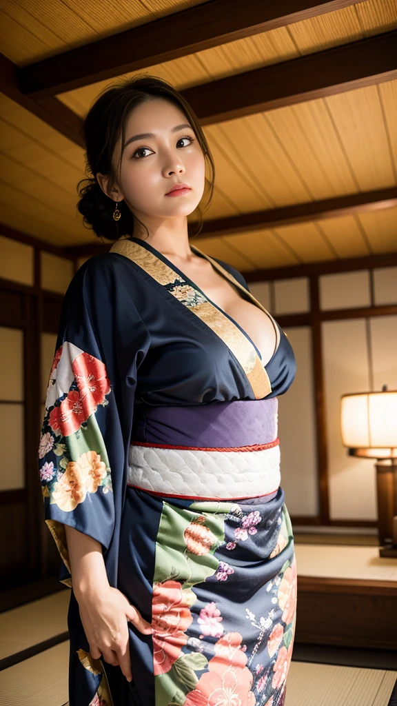(8K, highest quality, masterpiece:1.2), (realistic, Photoreal:1.3), super detailed, (beautiful Japanese MILF, Japanese mature woman, 48 years old:1.7), (huge breasts:1.5), yukata