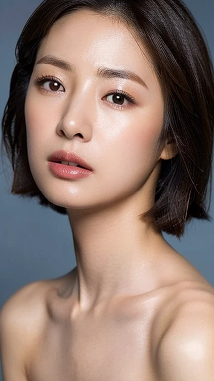 {8K}, Best quality, Masterpiece, {超高分辨率}, Slender body, Medium breasts,Side breasts,cropped shoulders,Strapless clothing, {Short wavy hair}, intricate elegant, Detailed, ometric by greg rutkowski and alphonse mucha, Gradient lighting, Perfect ligthing, Detailed beautiful delicate face, Detailed beautiful delicate eyes,
liuyifei, 1girl, solo, realistic, upper body, looking at viewer, simple background,