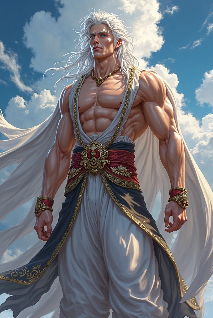 Axel has an imposing stature, with about2,20 meters high. Her long, white hair falls in voluminous waves, adding a touch of elegance to your look. He has a very strong physique, with well defined muscles. Axel is often shirtless, showing off his impressive musculature. Her mahwa style is reflected in her overall appearance., with attractive and expressive facial features.