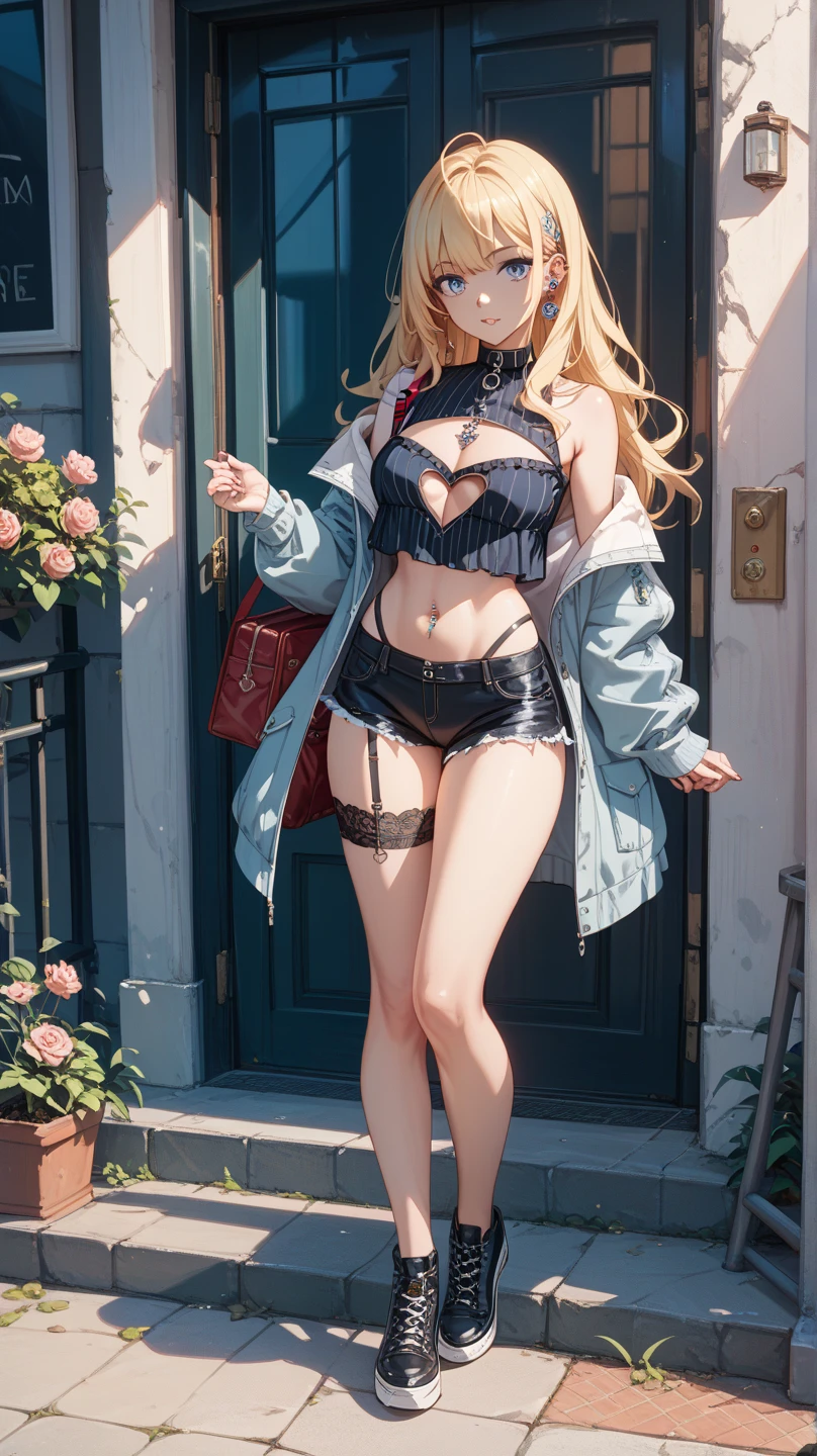 nsfw, ((full body)), (full body in view, full body visible, body forward facing, full body shot: 1.9, full body view:1.9, wide angle:1.2, zoom out, forward facing view), 8K raw photo, Best quality, masterpiece, ultra high res, looking at viewer, ((A 10 year old girl, Beatrix Anerhauser (Zom 100))), long wavy blonde hair, twin tails, natural skin texture, Big Eyes:1.8, Exquisite Eyes:1.5, Glowing Ice Blue Eyes:1.8, almond-shaped eyes, eye-shadow:1.5, intensify in many eyelashes, blonde eyelashes, perfectly arched eyebrows, many eyelashes, and face details, rouge cheeks, small nose, cute nose, button nose, full lips, parted lips, smile expression:1.7, perfect teeth, red lipstick:1.2, small nose, cute nose, button nose, beautiful legs, tall female, skinny, long_legs:1.7, slim_legs:1.8, thin_thighs:1.8, thigh_gap:1.8, ((tiny waist:1.8, small hips:1.8)), supermodel, gymnast body, small breasts, shaved pubic area, bald pussy, flat grey background, naked, black silk stockings, black high heels, perfect feet, ((sexy standing pose:1.7, legs spread)), ((full body)), (full body in view, full body visible, body forward facing, full body shot:1.9, full body view:1.9, wide angle:1.0, zoom out, forward facing view, long slender legs in frame, beautiful face in frame, naked, nude), (nsfw, nude, uncensored), ((full body, completely nude, full body in frame)), a young woman in a bikini posing for a picture in a studio, photo of slim girl model, bikini model, 10 year old female model, model with attractive body, feminine slim figure, full body shot in bikini, sexy girl, attire: bikini, photo of slim girl, sultry body with sexy abs, gorgeous bikini model, beautiful fashion model body, attractive body, full body shot