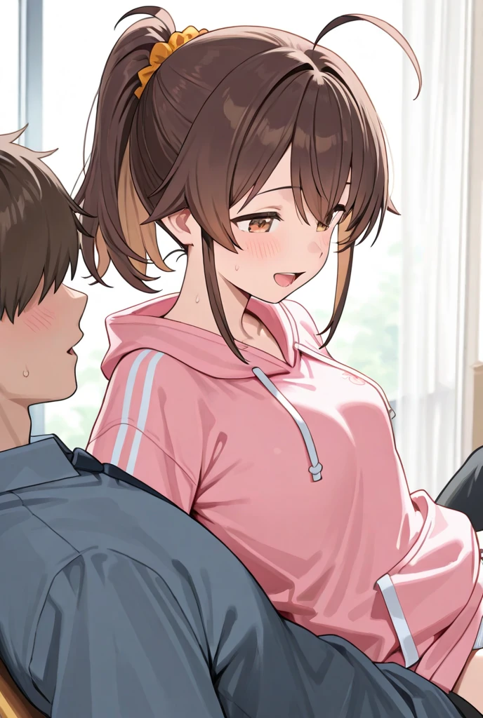 (教室で青い長袖tracksuit in schoolを脱ぐExpose狂の女), blush, ((Expose, shame, , Sexy Bra, transformation,, Sweat, Excited, Ahegao))