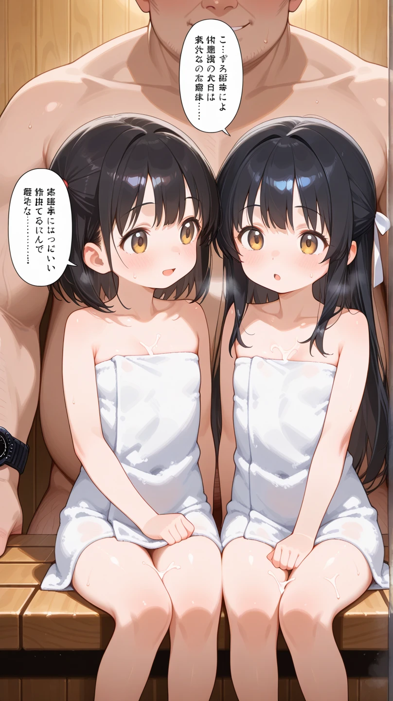 Super detailed, best quality, High resolution, Moe anime, ((((Three cute , dark-haired girls in white underwear are sitting)))), (baby face), cute eyes, view audience, pale skin, NSFW, focus on the face, (Nipples are clearly visible:1.5), Navel exposed, bare shoulders, ((flat chest)), at the park, small ass