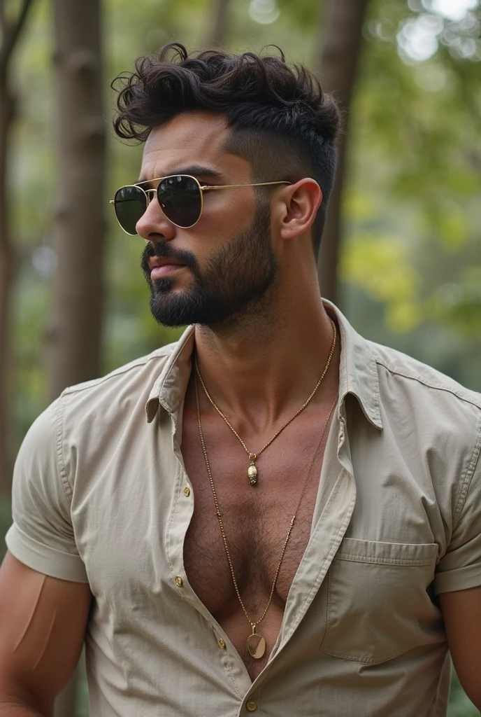 UHD, 4k, realistic, detailed face, beach background, handsome man, shirtless, athletic body, high resolution, wearing glasses, social hair, white brown skin, ultra detailed, highres, absurd details, real skin texture, realistic photo