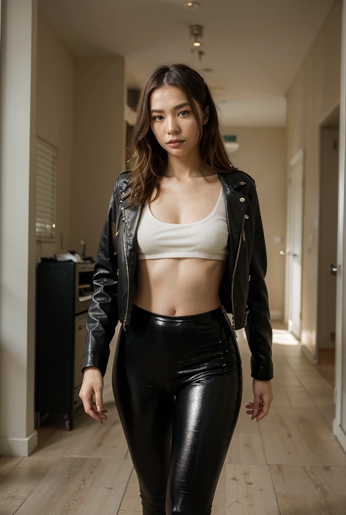 fille,jeune,20 ans,belle lèvre,sophie mudd,visage lisse,visage rond, seductive smile, sophie mudd, leather tight pants, leather top shirt