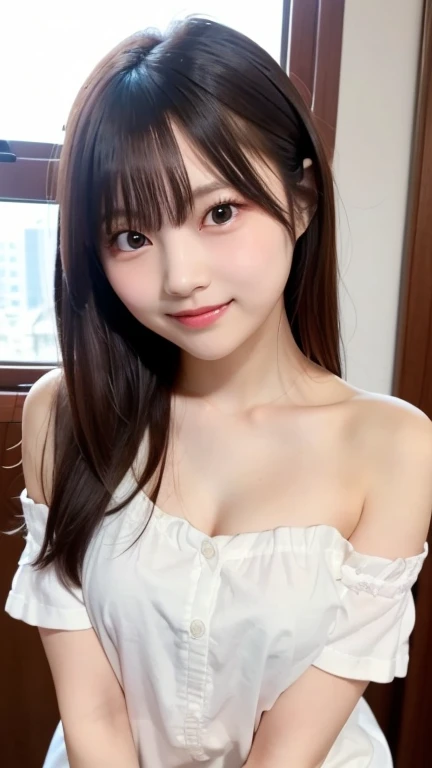 Tabletop, highest quality, shape, Very detailed, finely, High resolution, 8k wallpaper, 完璧なダイナミックな構shape, finelyて美しい目, Maid clothes,Medium Hair,small breast natural color lip, Bold sexy pose,smile,Harajuku、20-year-old girl、cute、sexy shot looking at camera,Maid