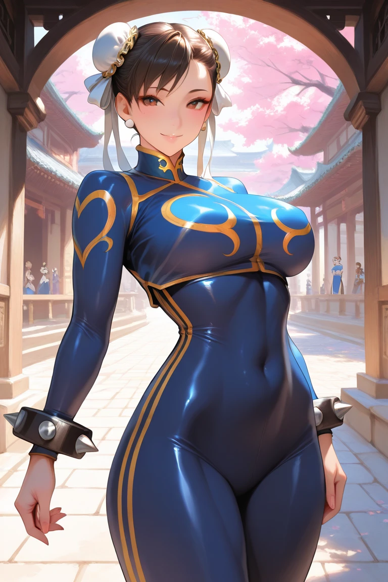 chun li,,visto de cima,olhando de cima,olhando para cima,melhor qualidade,roupa azul,chun-li,Sozinho, Obra de arte, melhor qualidade, agrias, gray sweater, collant preto, standing, olhando para o espectador, cabelo curto,os olhos,evil smile, olhar maligno,luvas preta,roupa azul,yandere rosto,poor lighting,coxa sarada copo detalhado,olhando para frente Juri Han,bela,mao detalhada