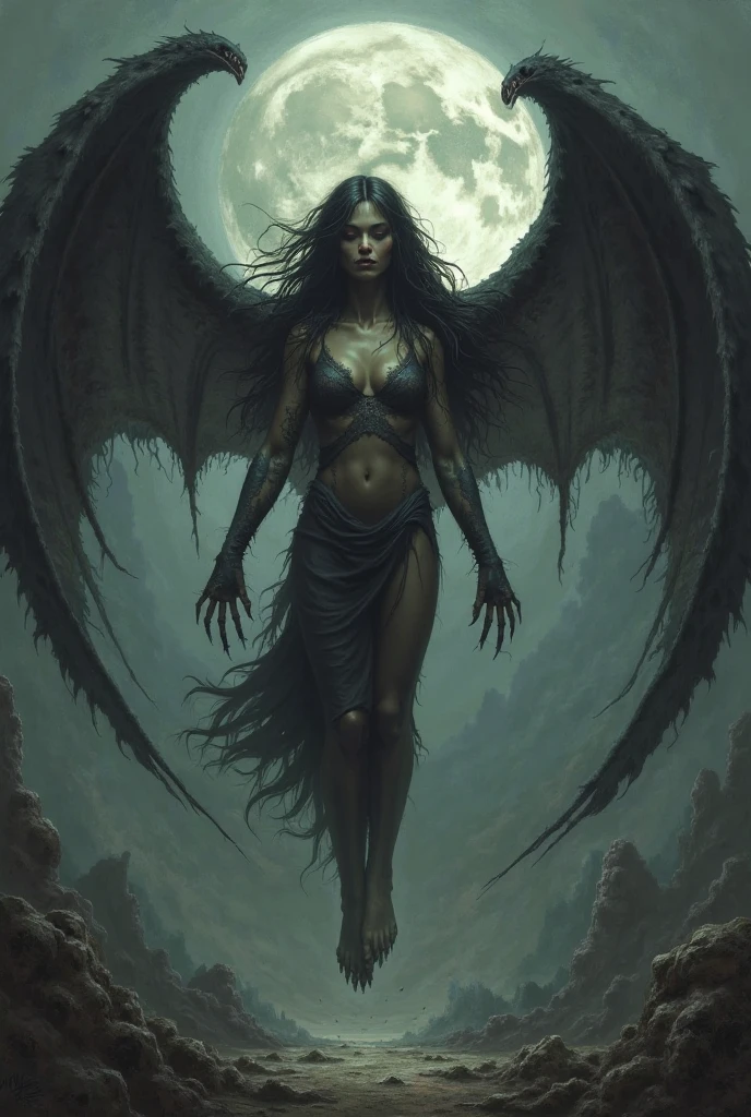 ((melhor qualidade)), ((obra-prima)), (detalhado), ((nua)), succubus sedutora, ethereal beauty, empoleirada em uma nuvem, (Fantasy Illustration: 1.3), olhar encantador, pose cativante, asas delicadas, charme sobrenatural, mystical sky, (Luis Royo:1.2), (Yoshitaka Amano:1.1), noite de luar, cores suaves, (paisagem de nuvens detalhada:1.3), (alta resolução:1.2)