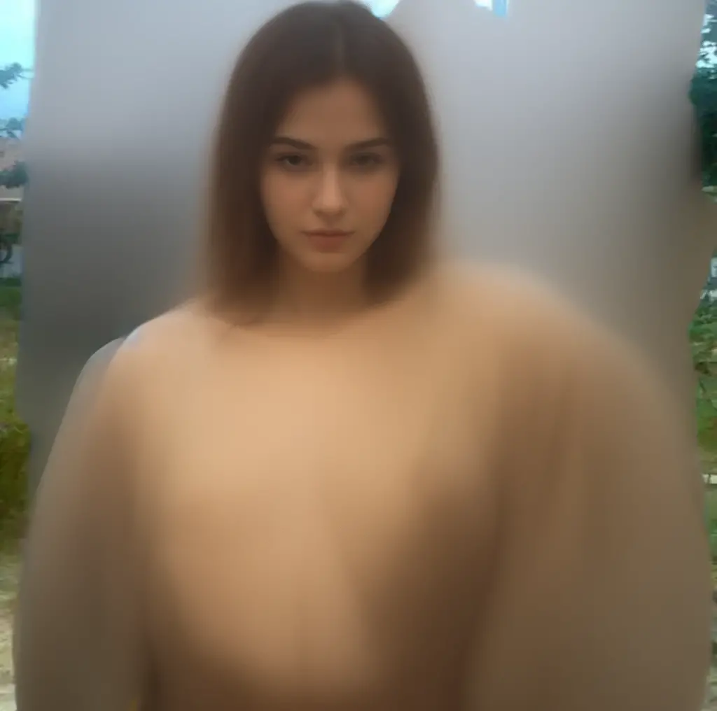Wet white skin girl, Clothes attached to her Sad look Coming out of the water