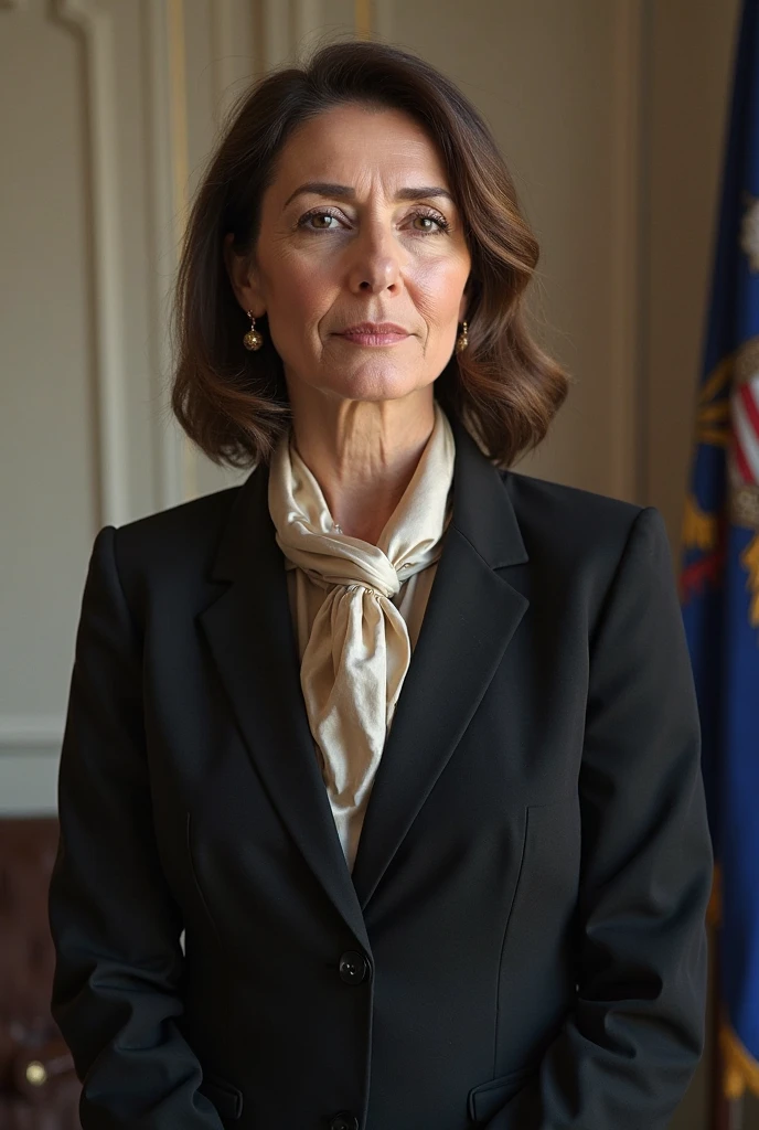 catherine cortez masto <lora:senate_055_catherine_cortez_masto:0.65> , face closeup, face focus, shirt, formal, suit, collared shirt, white shirt, jacket,
American flag at background ,
best quality, masterpiece, HDR, professional, studio quality, highres,
