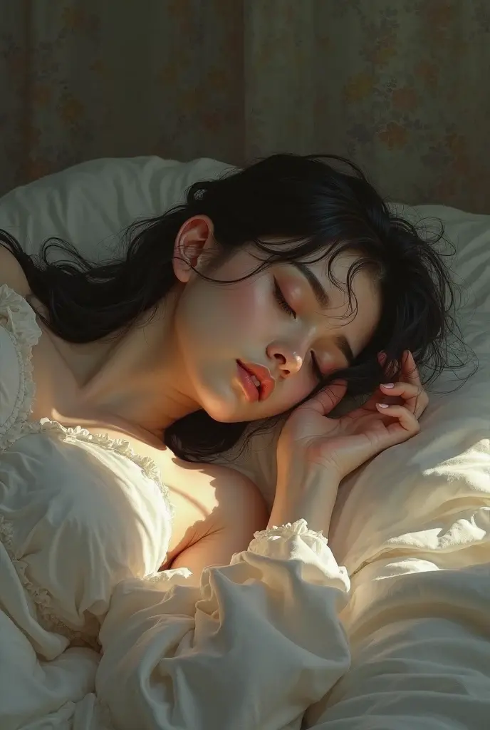 Girl sleeping on bed, Without sunlight, twilight, the night, darkly --auto