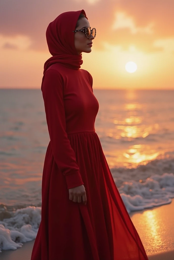 Beautiful attractive Hijab asian-arabian woman, attractive smile, sensual,busty, big-booty,at Café del Mar – Canggu Bali, style outfit, fashion photography,full shot,photorealistc,perfect details , full shot, Full shot: Canon EF 16-35mm f/2.8L III USM lens on a Canon EOS 5D Mark IV camera, Sunset: Sony A7R IV camera with a Sony FE 16-35mm f/2.8 GM lens, Bright and vibrant: Canon EOS R6 with Canon EF 16-35mm f/2.8L III USM lens