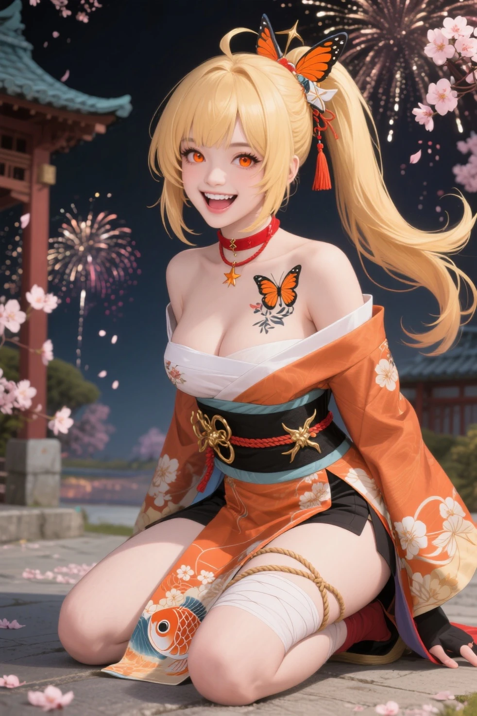 (((Marin Kitagawa))), (masterpiece, best quality), ((extremely detailed, intricate details, lush detail, insanely detailed face, beautiful red eyes, lips, detailed skin, very wide-eyed, skinny)), (( floating hair, shiny skin)), (1girl), wide hips, narrow waist, thick thighs, ((big pupil)) , nervous, ((happy, smile, long hair, younger, blush, tall, black outline, blonde hair, straight hair, seductive eyes, mature female, older, very long hair)), 1girl, toned, ((((indoors, in front of a big window, light shining through window, upper body focus)))), solo, blonde hair, school uniform, skirt, necktie, shirt, shoes, choker, jewellery, white shirt, socks, smile, brown footwear, black socks, looking at viewer, loafers, blue skirt, multicolored hair, plaid, pleated skirt, tied shirt, black choker, bangs, plaid skirt, bracelet, earrings, standing, blue necktie, grin, collared shirt, (((hands behind back, 1girl)))