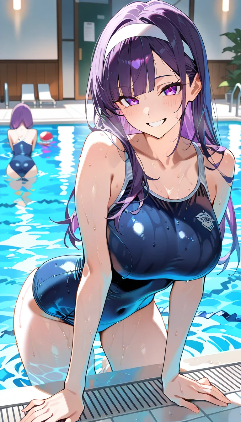 raiden shogun,Competitive swimwear,large breast,learning forward,one boy,penis,doggystyle sex,School swimming pool,Poolside,