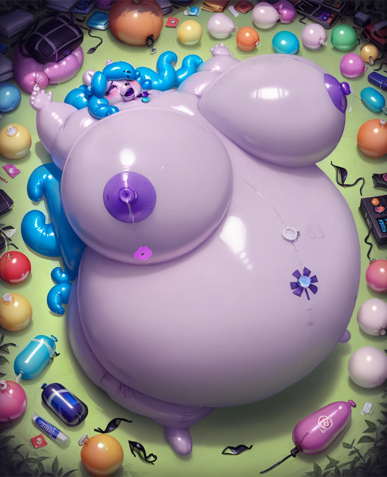 (masterpiece, best quality, highres, detailed, realistic:1.2), young american woman, USSBBW, (morbidly obese, fatblob:1.5), (gigantic belly:1.3), (detailed face, beautiful face:1.2), high aesthetic, (guilty expression:1.2), cute smile, long wavy black hair, nude, bedroom, surrounded by donuts, eating a donut, long straight brown hair, blue eyes,