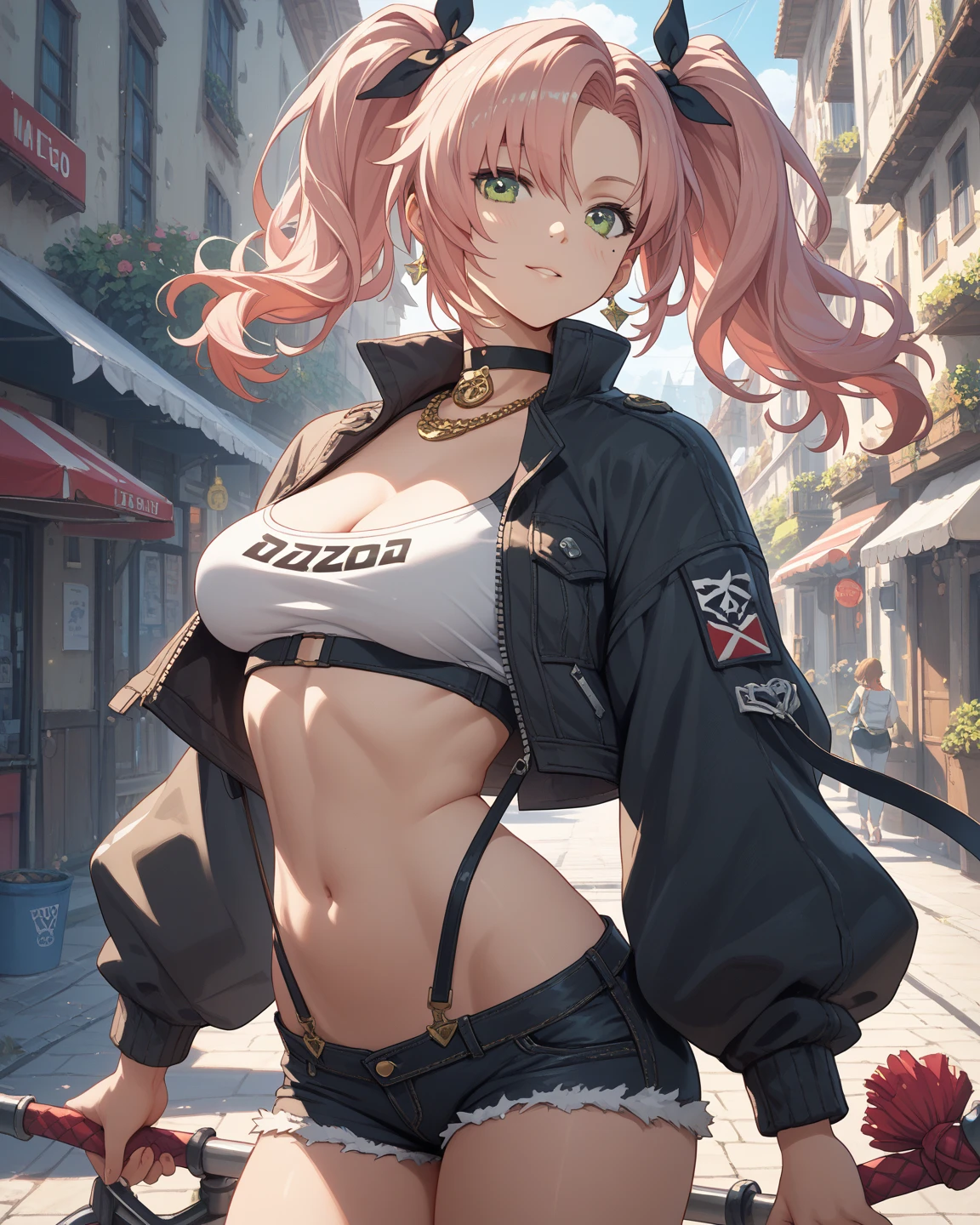(Original Character、Unity 16K Wallpaper, Masterpiece, Best Quality, Ultra-Detailed, Extremely Detailed, Caustics, Cinematic Lighting, Detailed, Beautiful Detailed Eyes), Ultra High Resolution, fine skin, (busy city、strong light,,Slut,flasher、blush、showing panties)、(brighten the subject、undressing,open clothes),casual、cleavage