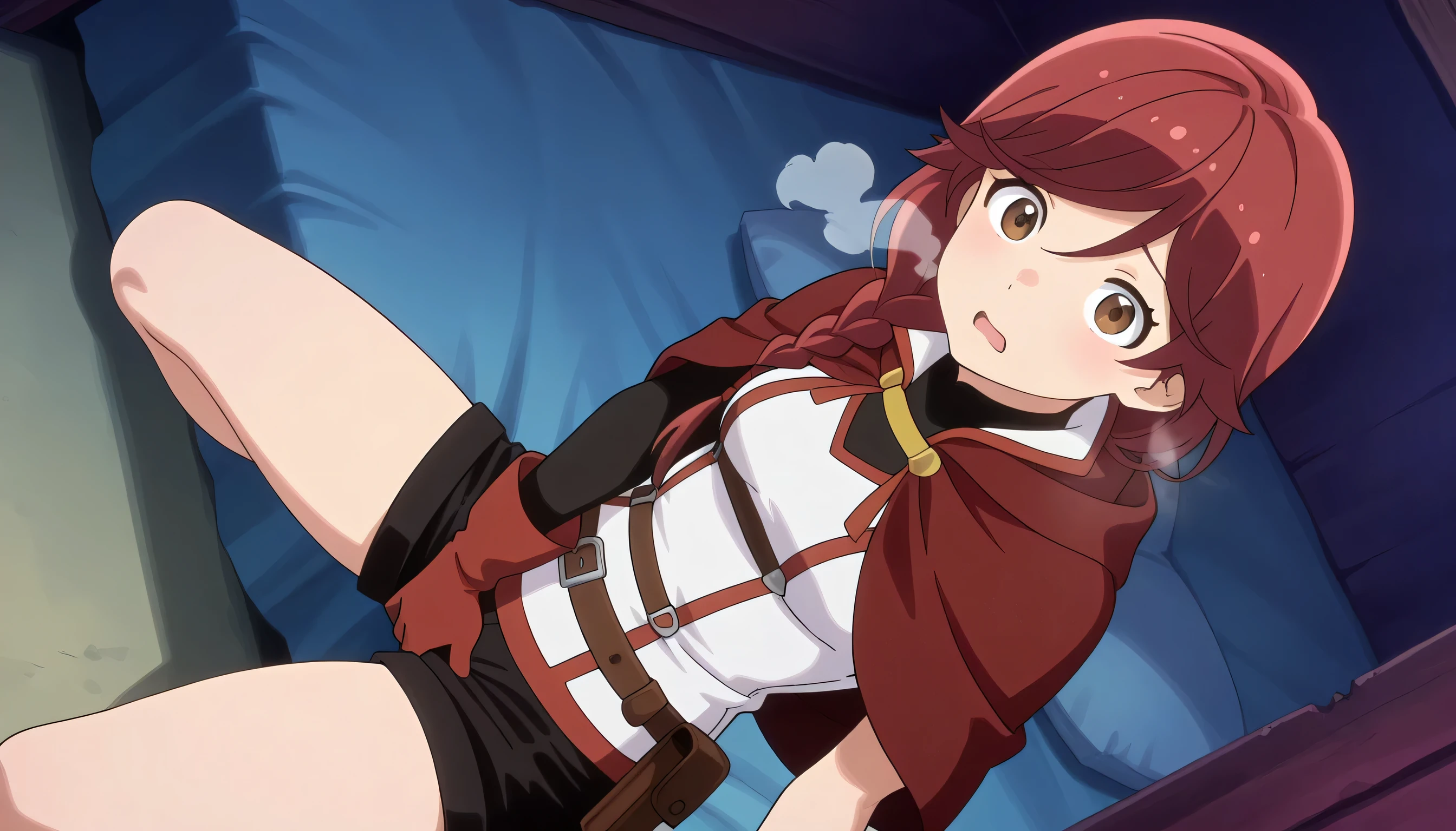 NSFW,grimgaryume, yume, long hair, (red eyes:1.5), braid, red hair, single braid,
BREAK thighhighs, gloves, boots, white lace panties , elbow gloves, fingerless gloves, cape, black shorts, red thighhighs,looking at viewer,bedroom,on the bed,kneeling,
BREAK (masterpiece:1.2), best quality, high resolution, unity 8k wallpaper, (illustration:0.8), (beautiful detailed eyes:1.6), extremely detailed face, perfect lighting, extremely detailed CG, (perfect hands, perfect anatomy),sex,sex,sex,virginal,fellatio,nsfw