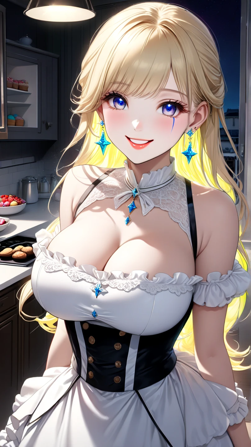 Long blonde、Big Breasts、Naked Apron、kitchen