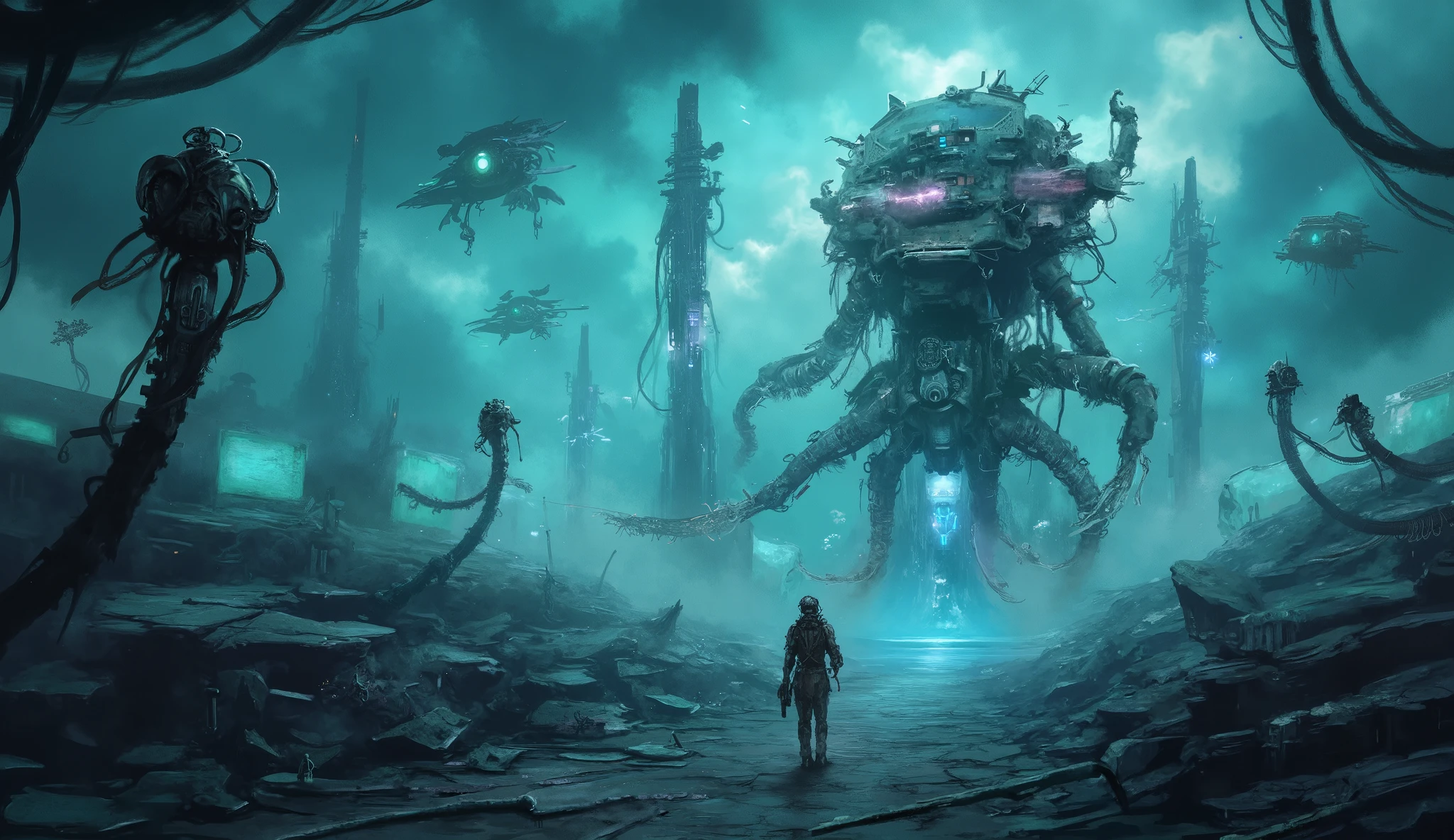 Robotic Era (Transitional/Dystopian)
Key Elements:
Mega-factories, AI cores, floating drones, and energy grids.
Cold, metallic lighting (blues/cyans) with harsh shadows.
Hybrid structures (half-human, half-machine).
AI Prompt Examples:
*"Cyberpunk mega-city with towering robot factories and smog-filled skies, neon lights, Blade Runner style, 4K concept art."*
"Futuristic robot civilization harvesting energy from ancient human ruins, sci-fi matte painting, by Ash Thorp."