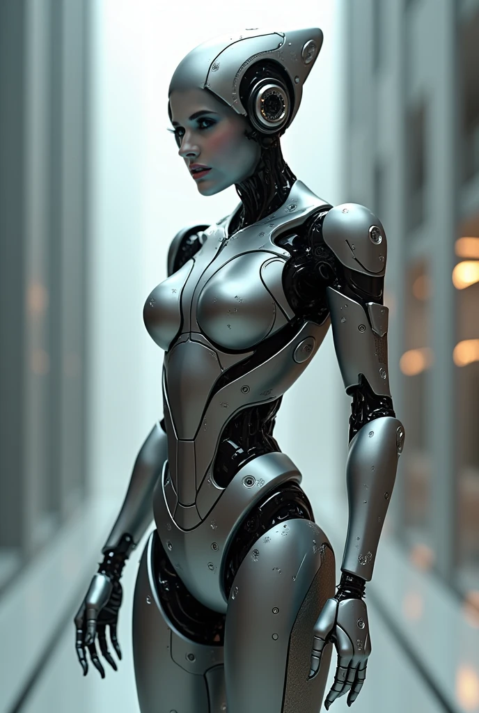 Dark background, hyper real photo of ((cute robot girl inside a dark room without dress)), in front of sci-fi laboratory, With wires on the head, sexy feminine body, ((detailed realistic face and eyes)), cybepunk, cinematic lighting, 8k resolution, (modelshoot style), neon, (from_below:1.4), soft small uncovered , Cables instead of hair, natural breasts, rim light, (A photo from the centerfold of a men's magazine, the winner of the world photo award, a photo that causes sexual attraction in any man), photo awards winner