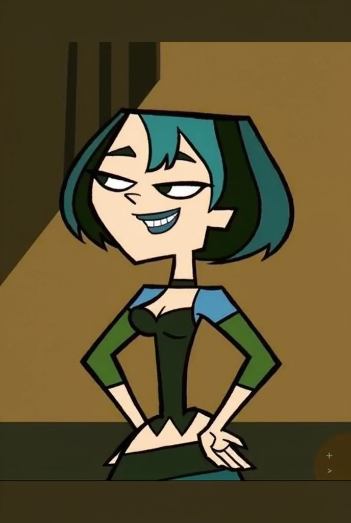 ((obra de arte,melhor qualidade)), absurdos,
gwen_Total_Drama, Gothic, barriga, sorridente, saia, meias altas,
Sozinho, sorridente, olhando para o espectador, tiro de vaqueiro, ,
Film composition, contrapposto