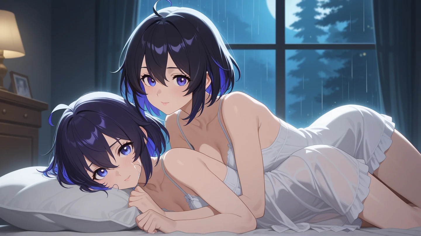 reiayanami, Rei Ayanami, Blue Hair, short hair, (Red eyes:1.5), (Small breasts:1.2), (masterpiece:1.2), highest quality, High resolution, unity 8k wallpaper, (shape:0.8), (Fine and beautiful eyes:1.6), Highly detailed face, Perfect lighting, Highly detailed CG, (Perfect hands, Perfect Anatomy),((Swimwear))、((Embarrassed look))、((full moon))、((Picture below))、、((short hair))、((f cup breasts))、The clothes are transparent、((Sit with your legs apart))、Cameltoe