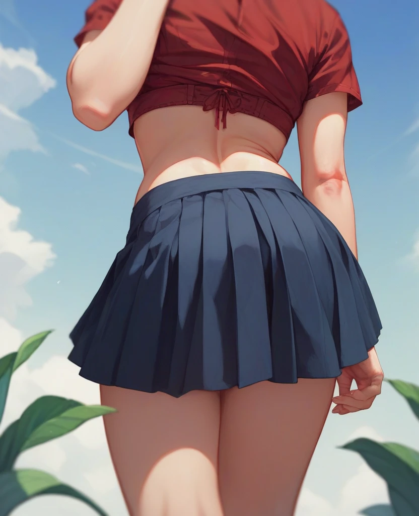 masutepiece、Ultra-high definition animation quality、Perfect limbs、Natural light、jumpping、Jumping、25-years old、girl with、Pretty Face、Blue eyes、big eye、half-opened mouth、brown haired、short-hair、straight haired、Red cheeks、large full breasts、Big buttocks、meaty thighs、pink sailor suit、Pleated mini-skirt、Skirt flipping in the wind、White panty、Embarrassing panties、FULL BODYSHOT、low angle shot、Adult facial expressions