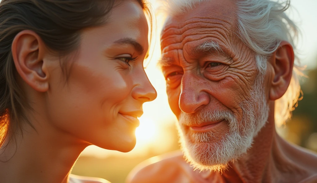Beach sea young man creams old woman with sunscreen