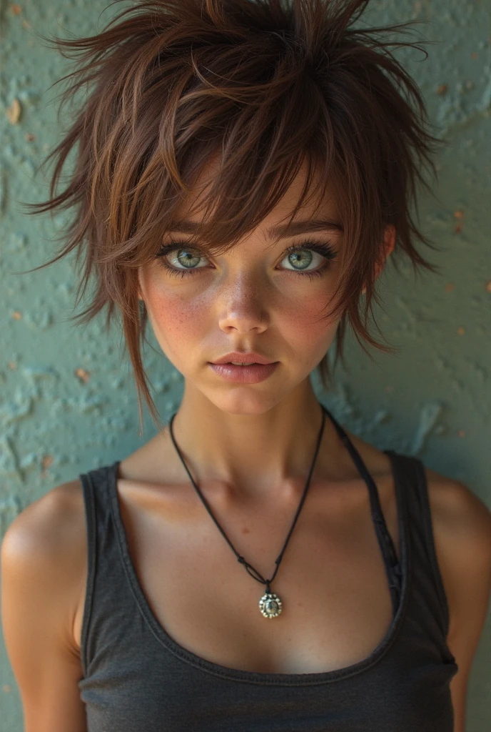 Teen girl with a freckles, green eyes and brown hair Beautiful Freckles Short hair 
