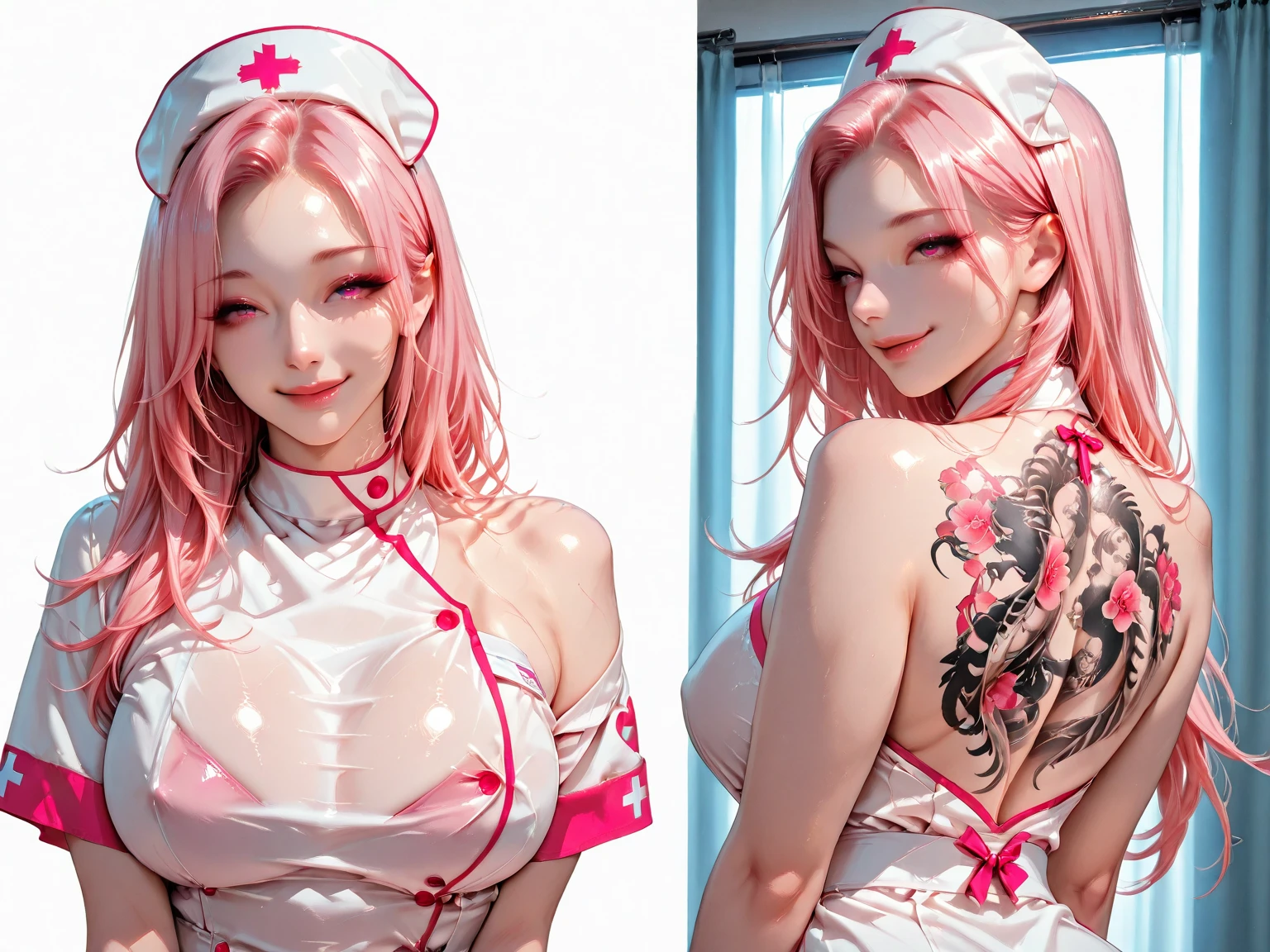 (RAW Photo, Best Quality), (Realistic, Photo Realistic: 1.3), Wide Angle Photo, Masterpiece, 2 Girls, Cute, Young, Perfect Body, Korean Top Beauty, (Full Body: 1.3), Realistic Face, Standing, Diffuse Light, Create Soft, Uniform Glow
In hospitals ((operating rooms)), surgical gloves, medical equipment, anesthesia machines
((((white and pink)))) nurse uniform smooth, nurse, nurse cap, stethoscope, Asilia FF12