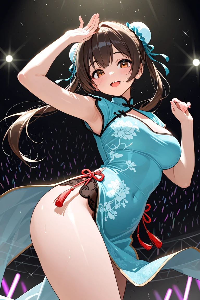 The best quality，Masterpiece，Final resolution，velloso，Very colorful，Cheongsam beauty，a milf，and cheongsam，kneeling pose，（Pointing at your ass），neck，anklets，high heels，high heels，correct posture
