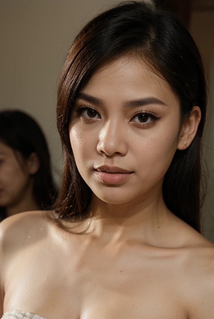 ((best quality)), ((masterpiece)), ((detailed body)), ((detailed hands)), ((highest resolution)), a twenty  very beautiful naked Iindon girl, very sweaty, thick hairy armpits, thick hairy vagina, totally nfull body, six pbs, athletic body, raising her hands high, she is not wearing any clothes, being touched by two men, at the bed, of a hot day