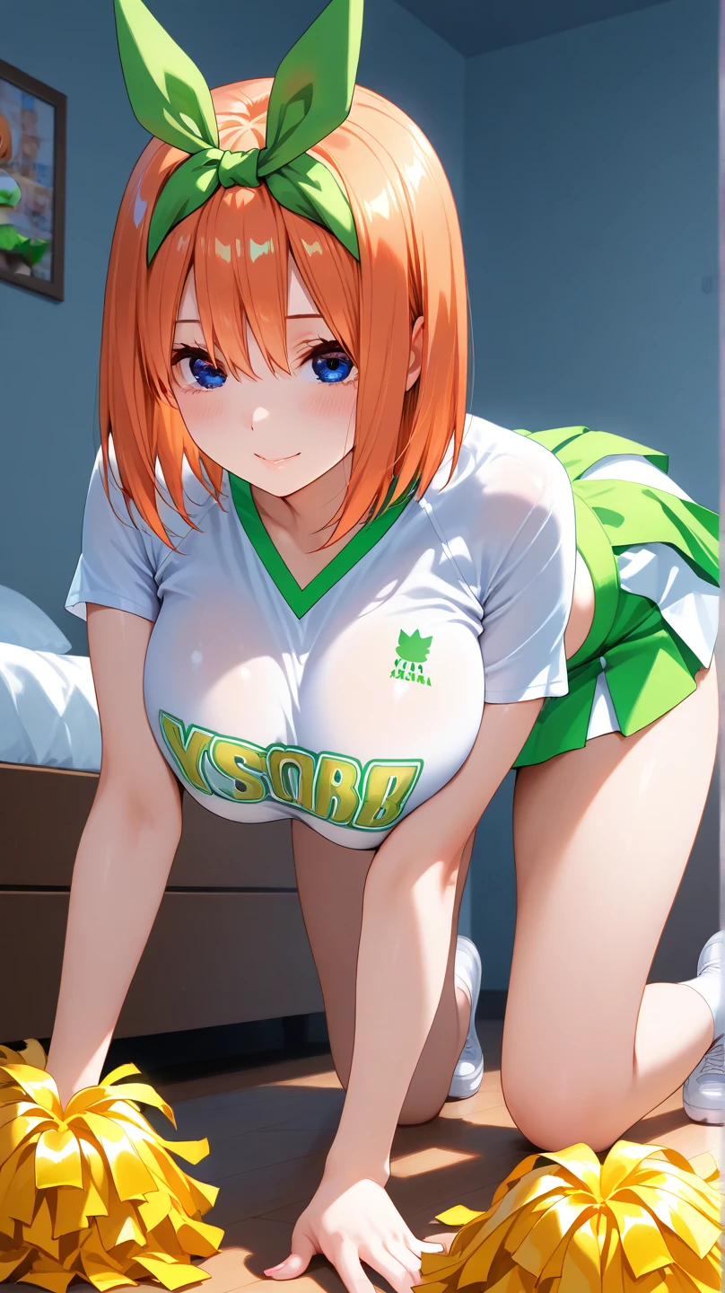 score_9, score_8_up, score_7_up, source_アニメ, sakimiya iruka, red hair, green eyes, one side up, medium hair, green scrunchie, hair ornament, shiny skin, rating_explicit, large breasts, large ass, Race Queen, mini skirt, (scared),(tears:1.3),(open mouth, shout),(sweat:1.2), (steam on body, heavy breathing), (trembling:1.4), saliva, bouncing breasts, unaligned breasts,(motion lines:1.5), motion blur,(pussy juice, Squirting:1.5),(lean back:1.2), spread legs, orc,1man, vaginal penis, sex from behind,(huge penis:1.3), (arms grab, pull back arms:1.3),pole dance, on stage,