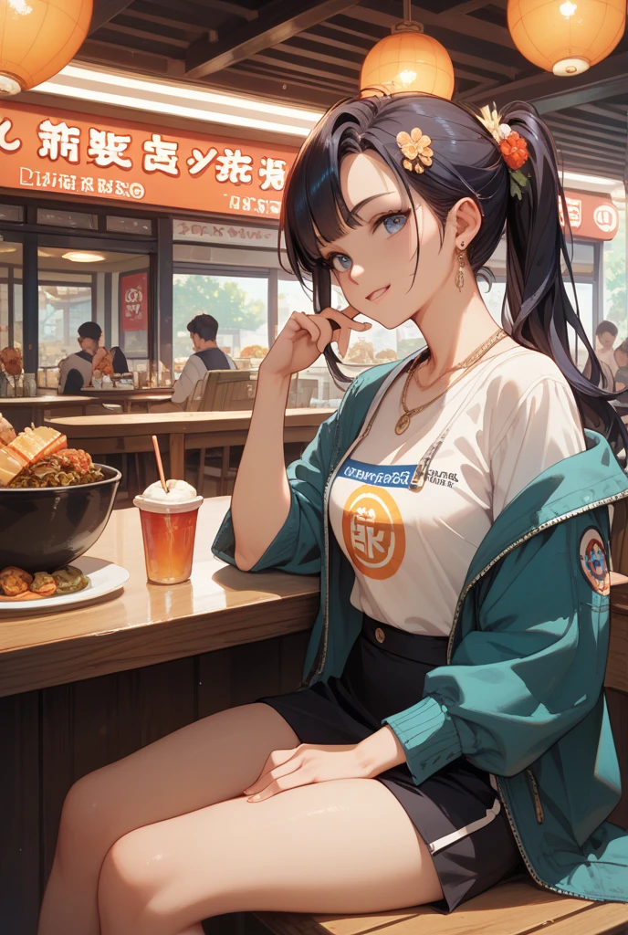 Wide angle shot, beautiful female street fighter, wearing large glasses, black undercut hair, wearing large steel knuckles