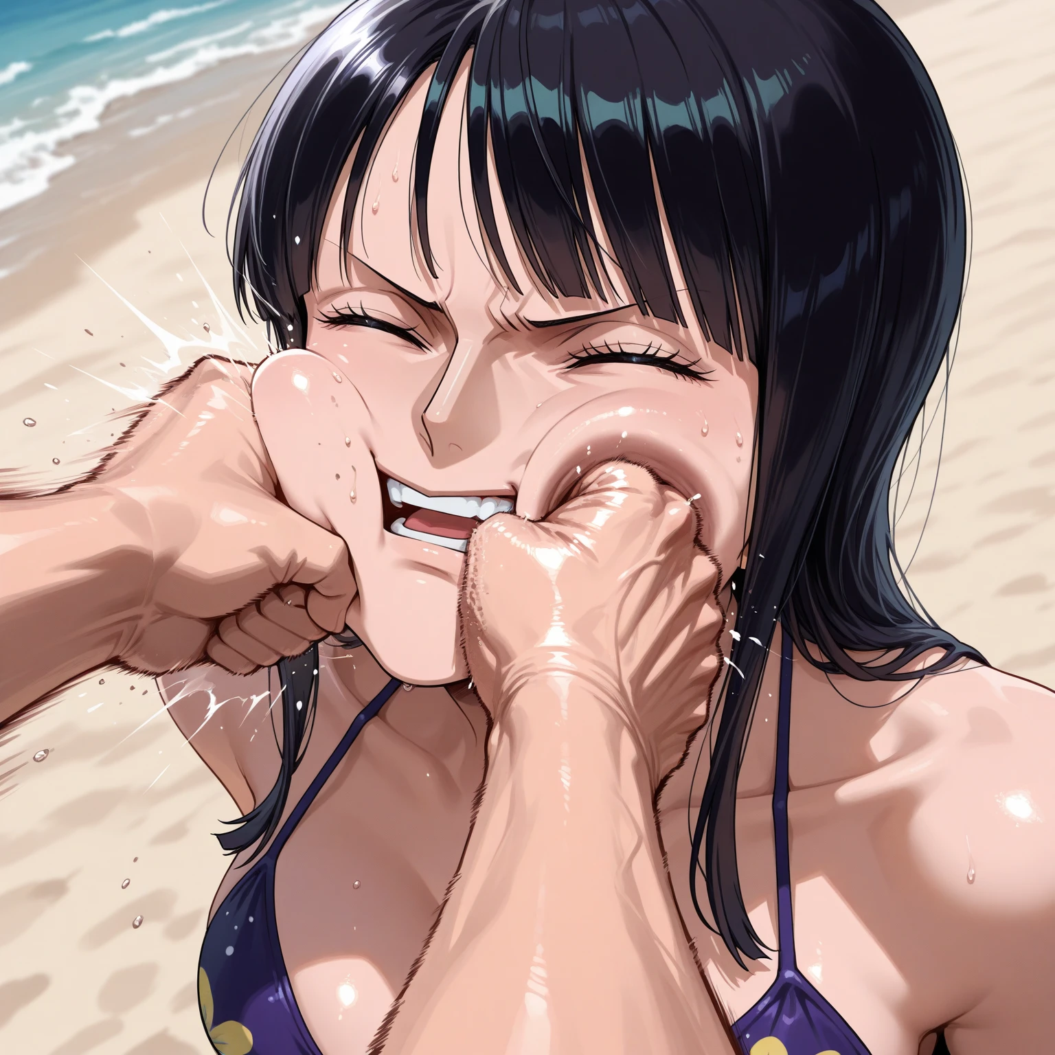 nsfw,(super fine illustration,8K CG wallpaper,best quality,extremely detailed,ultra high res,best aesthetic),(cowboy shot,from front), 1 girl, idol master,(iori minase),14yo,(brown hair), (medium long hair),(forehead:1.1),((pink eyes)),shiny hair, shining eyes, delicate line tail face, sitting, spread your legs, leaning forward, open your mouth, (smile:1.5),(one eye closed:1.5),((small height:1.1)),((petite:1.1)), ((flat chest,very small breast)),(ahegao:1.5),((stick out tongue:1.3)),(sit on beach mat), Completely naked:1.5), (very small breasts), (glowing skin:1.3), (Sweat:1.4), (pubic brown hair:1.4), (open vagina:1.3),(bukkake:1.7),(cum on Face:1.5),(cum on hair:1.5),(cum on armpit:1.3), (siting), (squatting),(vaginal penis:1.2), testicle, (a man:1.2), hetero, (lady sit astride on man:1.3), (sex,lady on top,pov), (intense Sex:1.6), (Midsummer, deserted island, beach, outdoor),(look at camera),