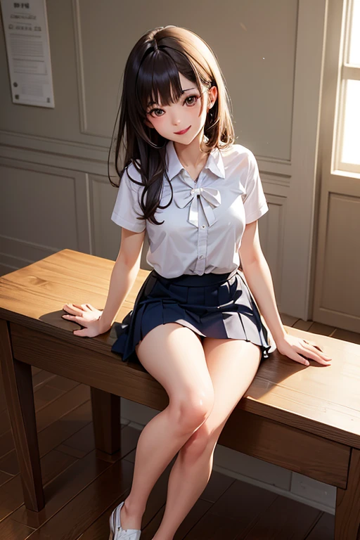there is a woman sitting on the floor in a short skirt, hyperrealistic schoolgirl, a hyperrealistic schoolgirl, seductive anime girl, realistic schoolgirl, smooth anime cg art, realistic anime 3 d style, photorealistic anime girl render, attractive anime girl, beautiful alluring anime teen, photorealistic anime, 3 d anime realistic, beautiful anime high school girl