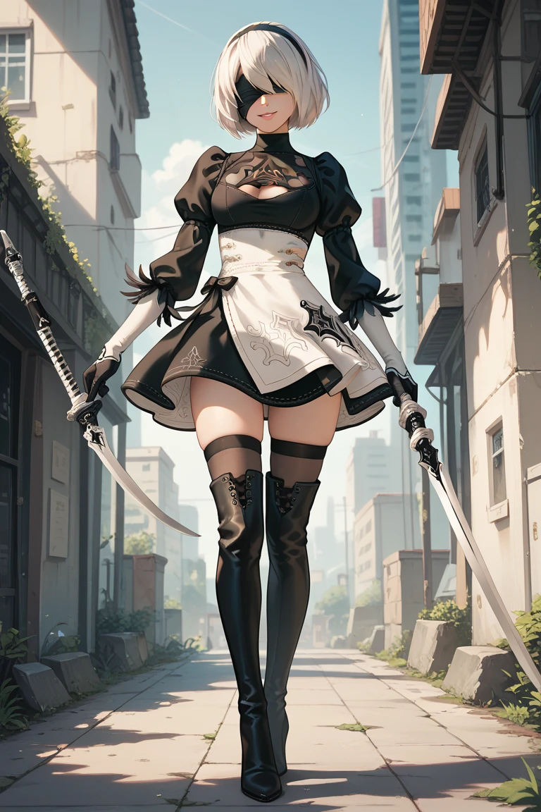 Nier automata, 2b, eyes covered, showing ass, half naked, forest backgroud.(((Half naked)))