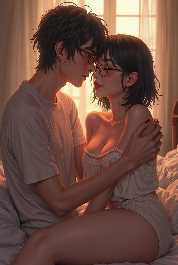 Japanese、She's having a threesome、Cuckold、In front of your boyfriend、Showing off sex、Black Hair、Glasses