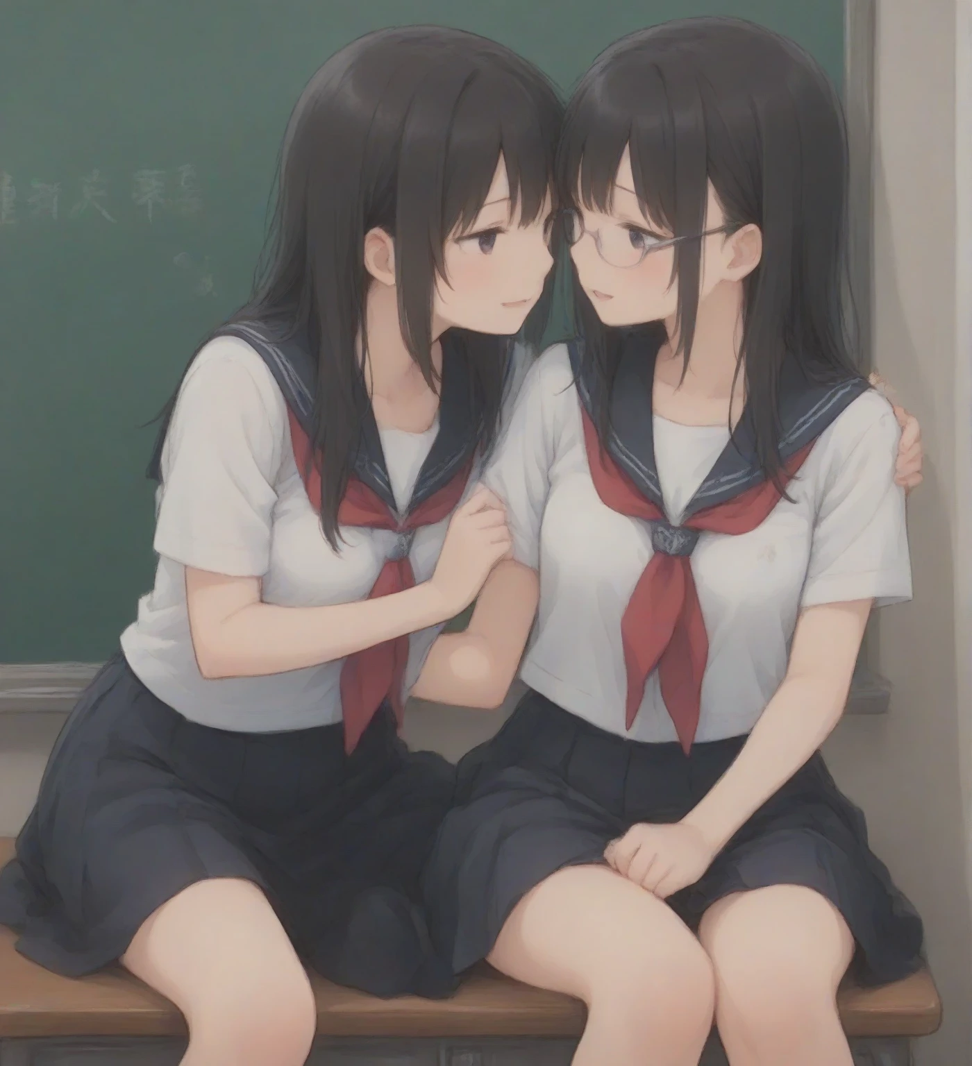 two highschoolers girls, arguing, angry face