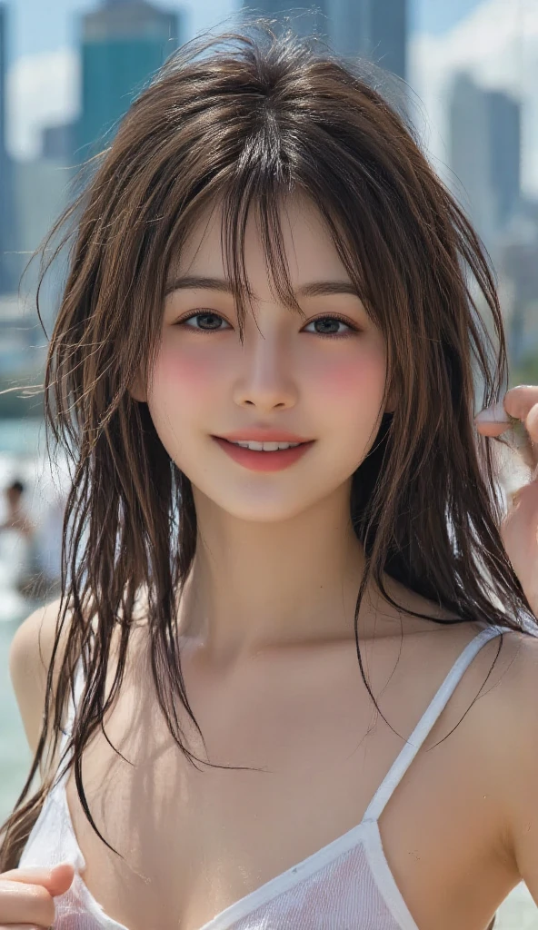 score_9,score_8_up,score_7_up,realistic lighting,photo,photorealistic,realistic eyes,1 japanese girl,jpn-girl,bangs,medium hair,large breasts, Wet body A shy smile、One Woman,、Cleavage、((((cum in hair、cum facial)))、age,,sweater vest