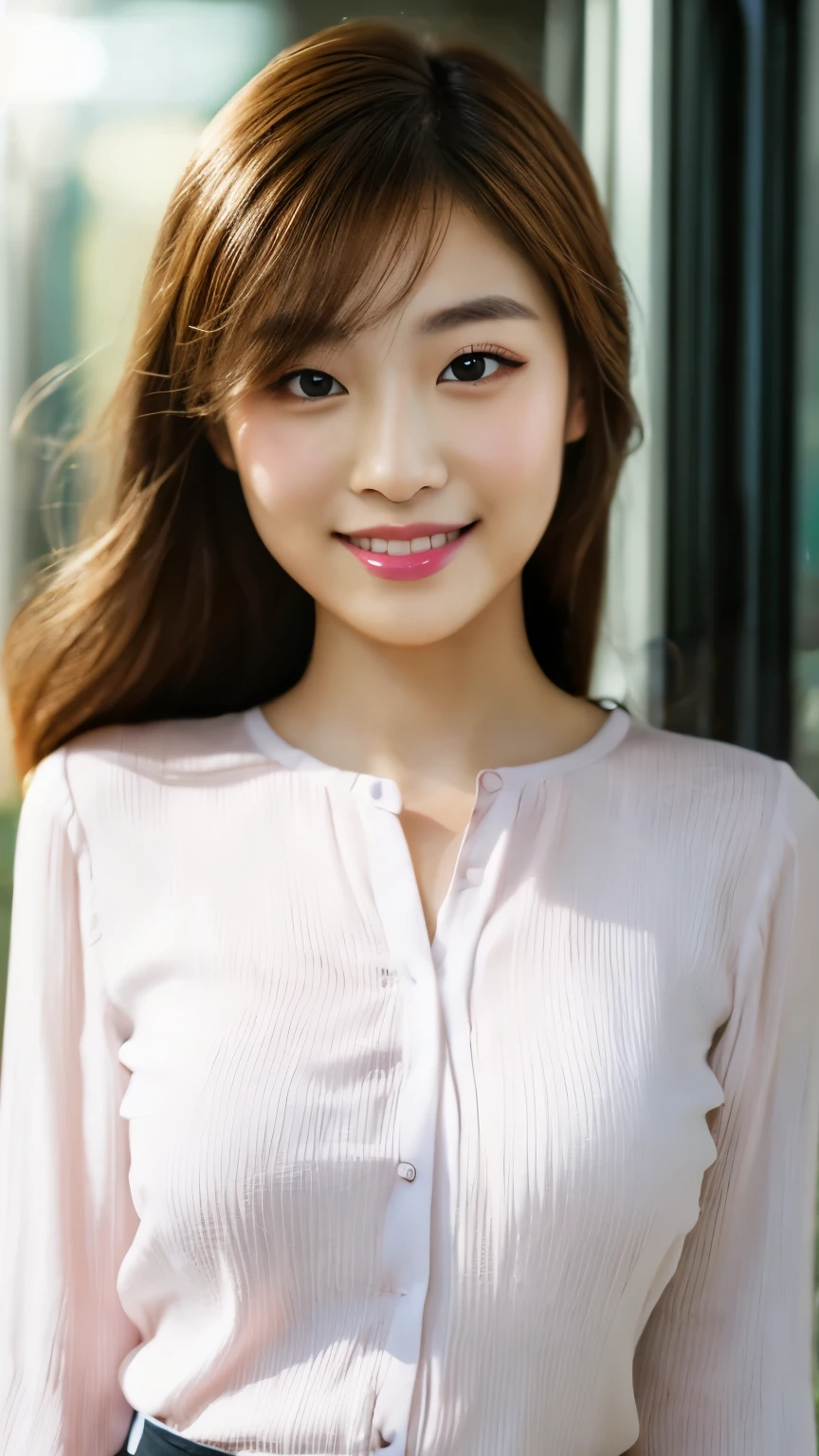 Long sleeve blouse in pink color、Long Hair、Upper Body